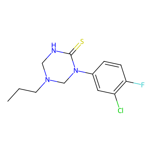 1-(3-Chloro-4-fluorophenyl)-5-propyl-1,3,5-triazinane-2-thione structure