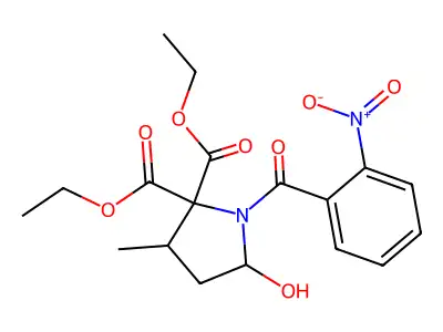 Diethyl 5-hydroxy-3-methyl-1-(2-nitrobenzoyl)pyrrolidine-2,2-dicarboxylate structure