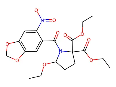 Diethyl 5-ethoxy-1-(6-nitro-2H-1,3-benzodioxole-5-carbonyl)pyrrolidine-2,2-dicarboxylate structure