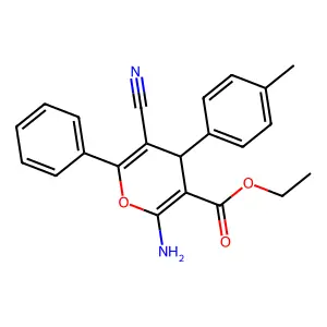 ethyl 2-amino-5-cyano-4-(4-methylphenyl)-6-phenyl-4H-pyran-3-carboxylate structure