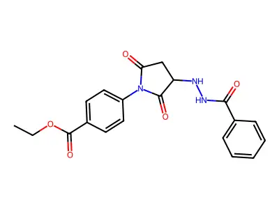 Ethyl 4-{2,5-dioxo-3-[(phenylcarbonylamino)amino]azolidinyl}benzoate structure