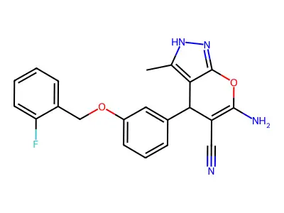 6-Amino-4-[3-(2-fluoro-benzyloxy)-phenyl]-3-methyl-1,4-dihydro-pyrano[2,3-c]pyrazole-5-carbonitrile structure