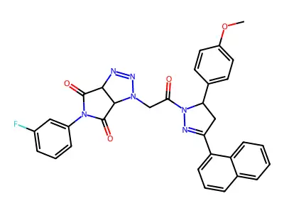 5-(3-fluorophenyl)-1-{2-[5-(4-methoxyphenyl)-3-(1-naphthyl)-4,5-dihydro-1H-pyrazol-1-yl]-2-oxoethyl}-3a,6a-dihydropyrrolo[3,4-d][1,2,3]triazole-4,6(1H,5H)-dione structure