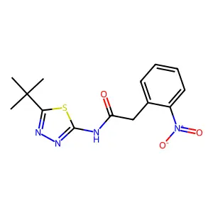 N-(5-tert-butyl-1,3,4-thiadiazol-2-yl)-2-(2-nitrophenyl)acetamide structure