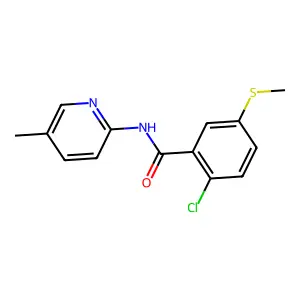 2-chloro-N-(5-methylpyridin-2-yl)-5-methylsulfanylbenzamide structure