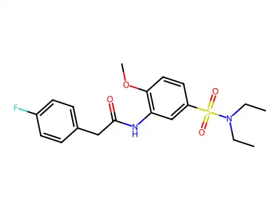 N-[5-(diethylsulfamoyl)-2-methoxyphenyl]-2-(4-fluorophenyl)acetamide structure