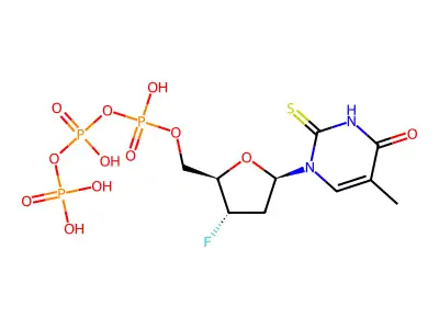 Thymidine 5'-(tetrahydrogen triphosphate), 3'-deoxy-3'-fluoro-2-thio- structure