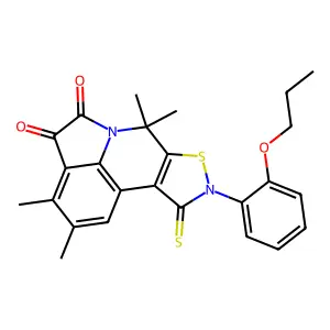 2,3,7,7-tetramethyl-9-(2-propoxyphenyl)-10-thioxo-9,10-dihydro-7H-isothiazolo[5,4-c]pyrrolo[3,2,1-ij]quinoline-4,5-dione structure