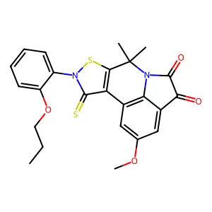 2-methoxy-7,7-dimethyl-9-(2-propoxyphenyl)-10-thioxo-9,10-dihydro-7H-isothiazolo[5,4-c]pyrrolo[3,2,1-ij]quinoline-4,5-dione structure