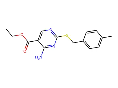 Ethyl4-amino-2-[(4-methylbenzyl)thio]-5-pyrimidinecarboxylate structure