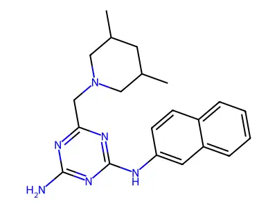 6-[(3,5-dimethyl-1-piperidinyl)methyl]-N-2-naphthyl-1,3,5-triazine-2,4-diamine structure