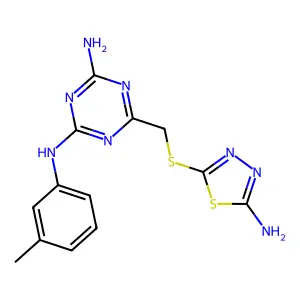 6-{[(5-amino-1,3,4-thiadiazol-2-yl)sulfanyl]methyl}-N-(3-methylphenyl)-1,3,5-triazine-2,4-diamine structure