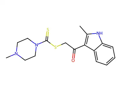 2-(2-methyl-1H-indol-3-yl)-2-oxoethyl 4-methylpiperazine-1-carbodithioate structure
