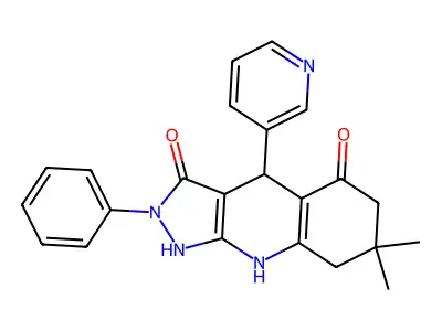 3-hydroxy-7,7-dimethyl-2-phenyl-4-(pyridin-3-yl)-2,4,6,7,8,9-hexahydro-5H-pyrazolo[3,4-b]quinolin-5-one structure