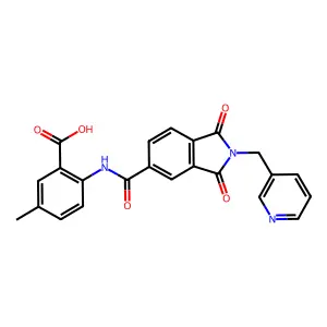 2-(1,3-dioxo-2-(pyridin-3-ylmethyl)isoindoline-5-carboxamido)-5-methylbenzoic acid structure