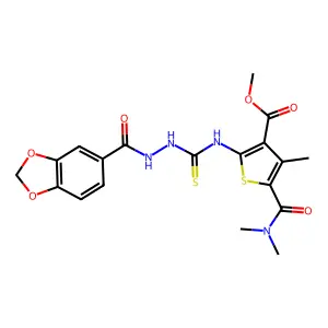 methyl 2-({[(2H-benzo[3,4-d]1,3-dioxolan-5-ylcarbonylamino)amino]thioxomethyl} amino)-5-(N,N-dimethylcarbamoyl)-4-methylthiophene-3-carboxylate structure