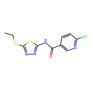 6-chloro-N-[5-(ethylsulfanyl)-1,3,4-thiadiazol-2-yl]pyridine-3-carboxamide structure