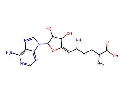 6,9-Diamino-1-(6-amino-9H-purin-9-yl)-1,5,6,7,8,9-hexadeoxy-Dec-4-enofuranuronic acid structure