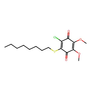 2-Chloro-5,6-dimethoxy-3-octylsulfanylcyclohexa-2,5-diene-1,4-dione structure