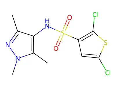 2,5-dichloro-N-(1,3,5-trimethyl-1H-pyrazol-4-yl)thiophene-3-sulfonamide structure