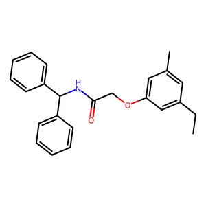 N-benzhydryl-2-(3-ethyl-5-methylphenoxy)acetamide structure