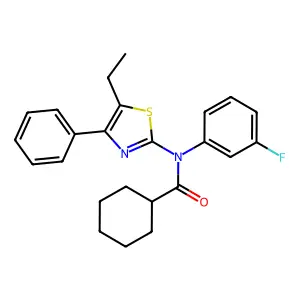 N-(5-ethyl-4-phenyl-1,3-thiazol-2-yl)-N-(3-fluorophenyl)cyclohexanecarboxamide structure