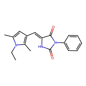 (5E)-5-[(1-ethyl-2,5-dimethylpyrrol-3-yl)methylidene]-3-phenylimidazolidine-2,4-dione structure