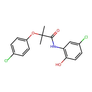 N-(5-chloro-2-hydroxyphenyl)-2-(4-chlorophenoxy)-2-methylpropanamide structure