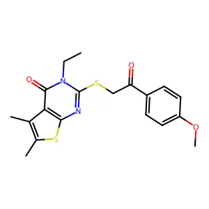 3-ethyl-2-{[2-(4-methoxyphenyl)-2-oxoethyl]sulfanyl}-5,6-dimethylthieno[2,3-d]pyrimidin-4(3H)-one structure