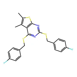 2,4-Bis[(4-fluorobenzyl)sulfanyl]-5,6-dimethylthieno[2,3-d]pyrimidine structure