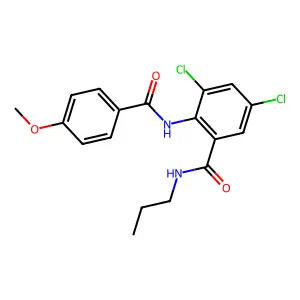 3,5-dichloro-2-[(4-methoxybenzoyl)amino]-N-propylbenzamide structure