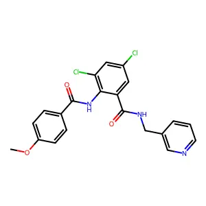 3,5-dichloro-2-[(4-methoxybenzoyl)amino]-N-(pyridin-3-ylmethyl)benzamide structure