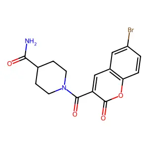 1-(6-bromo-2-oxo-2H-chromene-3-carbonyl)piperidine-4-carboxamide structure