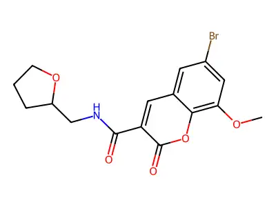 6-bromo-8-methoxy-2-oxo-N-(oxolan-2-ylmethyl)chromene-3-carboxamide structure