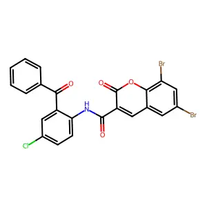 N-(2-benzoyl-4-chlorophenyl)-6,8-dibromo-2-oxo-2H-chromene-3-carboxamide structure