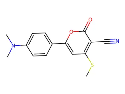 6-[4-(dimethylamino)phenyl]-4-(methylsulfanyl)-2-oxo-2H-pyran-3-carbonitrile structure