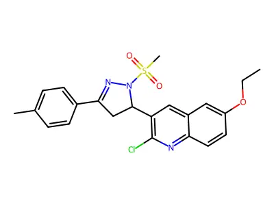 2-chloro-6-ethoxy-3-(1-(methylsulfonyl)-3-(p-tolyl)-4,5-dihydro-1H-pyrazol-5-yl)quinoline structure