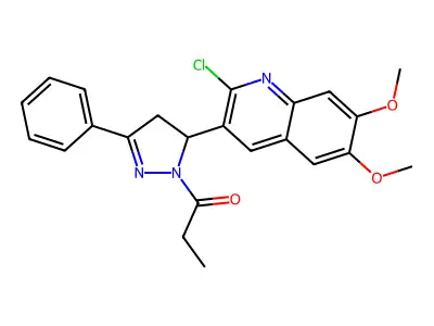1-[3-(2-chloro-6,7-dimethoxyquinolin-3-yl)-5-phenyl-3,4-dihydropyrazol-2-yl]propan-1-one structure