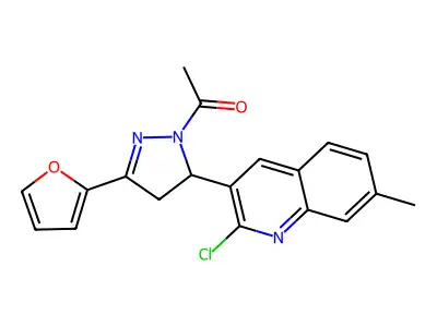 1-[3-(2-chloro-7-methylquinolin-3-yl)-5-(furan-2-yl)-3,4-dihydropyrazol-2-yl]ethanone structure