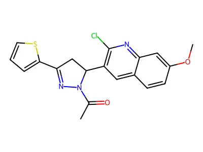 1-(5-(2-chloro-7-methoxyquinolin-3-yl)-3-(thiophen-2-yl)-4,5-dihydro-1H-pyrazol-1-yl)ethanone structure