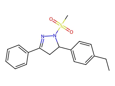 5-(4-ethylphenyl)-1-(methylsulfonyl)-3-phenyl-4,5-dihydro-1H-pyrazole structure