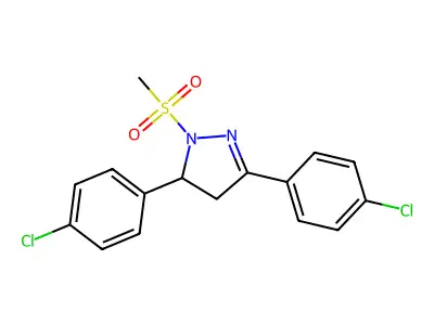 3,5-bis(4-chlorophenyl)-1-(methylsulfonyl)-4,5-dihydro-1H-pyrazole structure