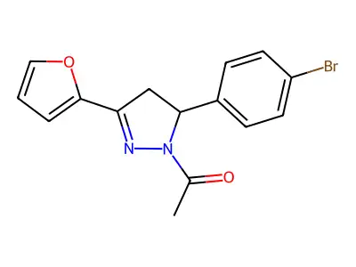 1-acetyl-5-(4-bromophenyl)-3-(2-furyl)-4,5-dihydro-1H-pyrazole structure