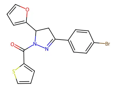 (3-(4-bromophenyl)-5-(furan-2-yl)-4,5-dihydro-1H-pyrazol-1-yl)(thiophen-2-yl)methanone structure