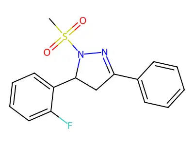 5-(2-fluorophenyl)-1-(methylsulfonyl)-3-phenyl-4,5-dihydro-1H-pyrazole structure