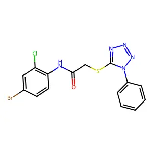 N-(4-bromo-2-chlorophenyl)-2-(1-phenyltetrazol-5-yl)sulfanylacetamide structure