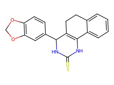 4-(1,3-benzodioxol-5-yl)-3,4,5,6-tetrahydrobenzo[h]quinazoline-2(1H)-thione structure