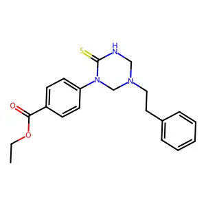 ethyl 4-[5-(2-phenylethyl)-2-sulfanylidene-1,3,5-triazinan-1-yl]benzoate structure