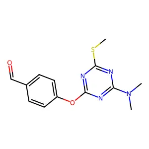 4-{[4-(Dimethylamino)-6-(methylsulfanyl)-1,3,5-triazin-2-yl]oxy}benzaldehyde structure