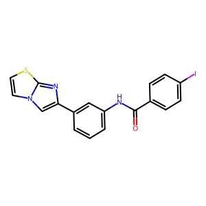 N-(3-imidazo[2,1-b][1,3]thiazol-6-ylphenyl)-4-iodobenzamide structure